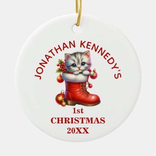 Cute Kitten First Christmas Personalized Keramisch Ornament (Voorkant)