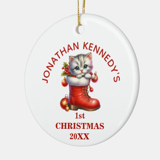 Cute Kitten First Christmas Personalized Keramisch Ornament (Links)