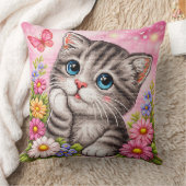 Cute Kitten Floral Cross Stitch Throw Pillow Kussen (Deken)
