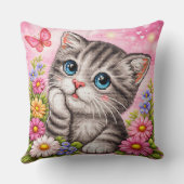 Cute Kitten Floral Cross Stitch Throw Pillow Kussen (Achterkant)