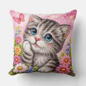 Cute Kitten Floral Cross Stitch Throw Pillow Kussen (Voorkant)