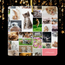 Cute Kitten Foto Montage Coral Pink Cat Kerstmis