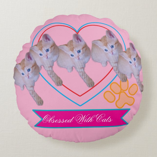 Cute Kitten Foto, Tekst, Naam  Rond Kussen (Voorkant)