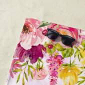 Cute Kitten Friends Blush Pink Flowers Aangepaste  Strandlaken (In situ)