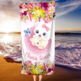 Cute Kitten Friends Blush Pink Flowers Aangepaste  Strandlaken