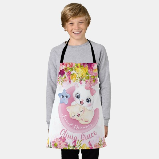 Cute Kitten Friends Blush Pink Flowers Custom Schort (Gedragen)