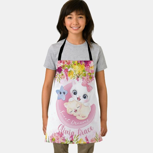 Cute Kitten Friends Blush Pink Flowers Custom Schort (Insitu)