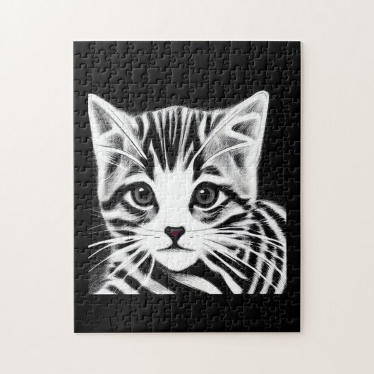 Cute kitten gestript zwart wit legpuzzel (Verticaal)