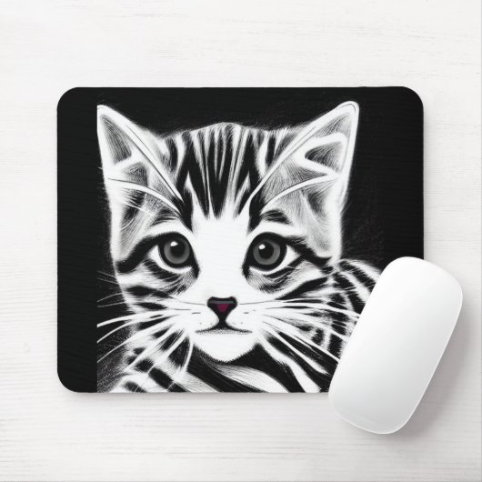 Cute kitten gestript zwart wit muismat (Met muis)