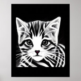 Cute kitten gestript zwart wit poster