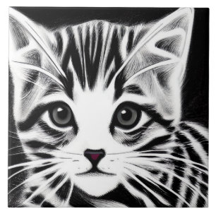 Cute kitten gestript zwart wit tegeltje