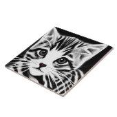 Cute kitten gestript zwart wit tegeltje (Zijkant)