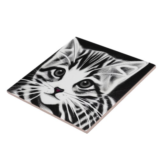 Cute kitten gestript zwart wit tegeltje (Zijkant)