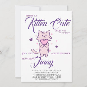 Cute Kitten Girl Baby shower Invitation Kaart