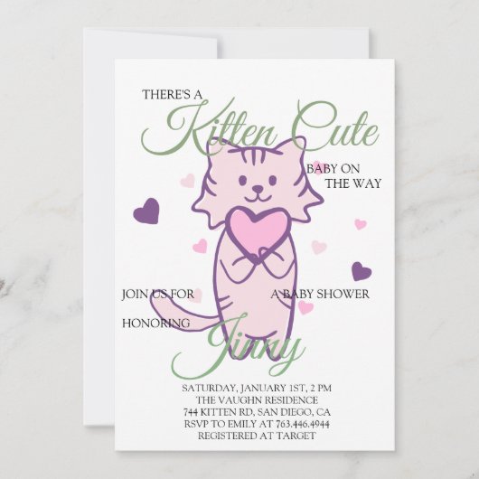 Cute Kitten Girl Baby shower Kaart (Voorkant)