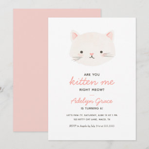 Cute Kitten Girl Birthday Uitnodiging