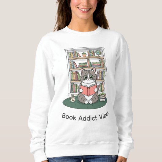 Cute Kitten Glasses Bookshelf Literature Lover Trui (Voorkant)