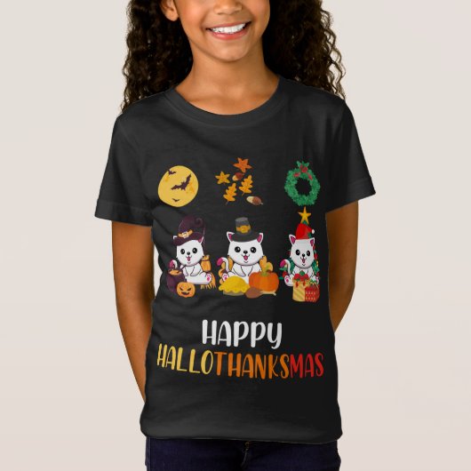 Cute Kitten Halloween Cat Happy Halotha T-shirt (Voorkant)