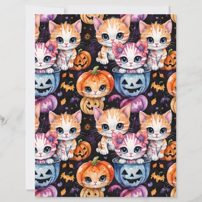 Cute Kitten Halloween Trick-or-Treat Paper (Voorkant)