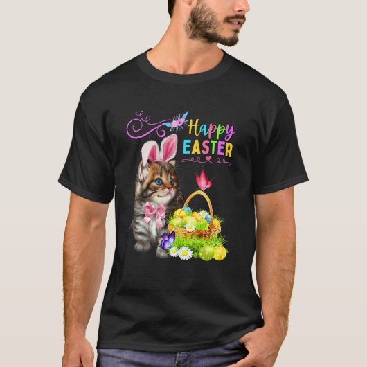Cute Kitten Happy Paasbroodkat Bunny and Eggs Kind T-shirt (Voorkant)