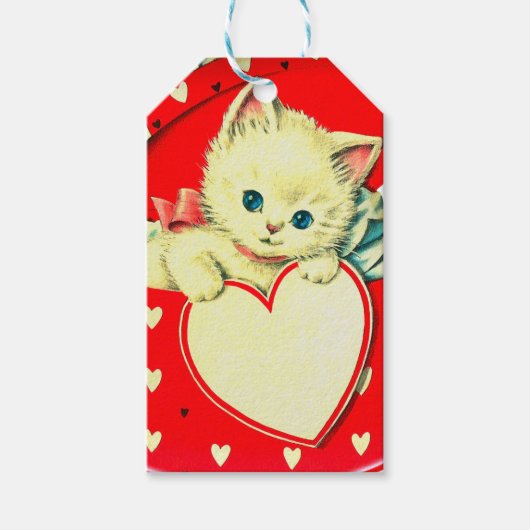 Cute Kitten Heart Cat Retro Kat Cadeaulabel (Voorkant)