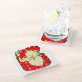Cute Kitten Heart  Cat Retro Kat Glazen Onderzetter (Schuin)