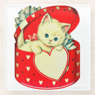 Cute Kitten Heart  Cat Retro Kat Glazen Onderzetter