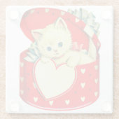 Cute Kitten Heart  Cat Retro Kat Glazen Onderzetter (Achterkant)