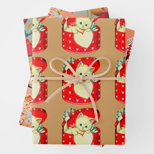Cute Kitten Heart  Cat Retro Kat Inpakpapier Vel (In situ)