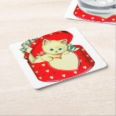 Cute Kitten Heart Cat Retro Kat Kartonnen Onderzetters (Schuin)