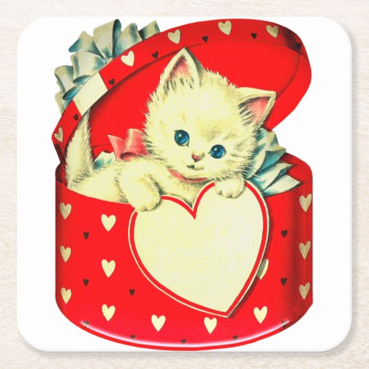 Cute Kitten Heart Cat Retro Kat Kartonnen Onderzetters (Voorkant)