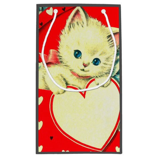 Cute Kitten Heart  Cat Retro Kat Klein Cadeauzakje (Achterkant)