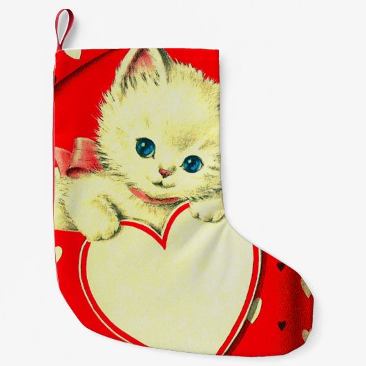 Cute Kitten Heart  Cat Retro Kat Kleine Kerstsok (Voorkant)