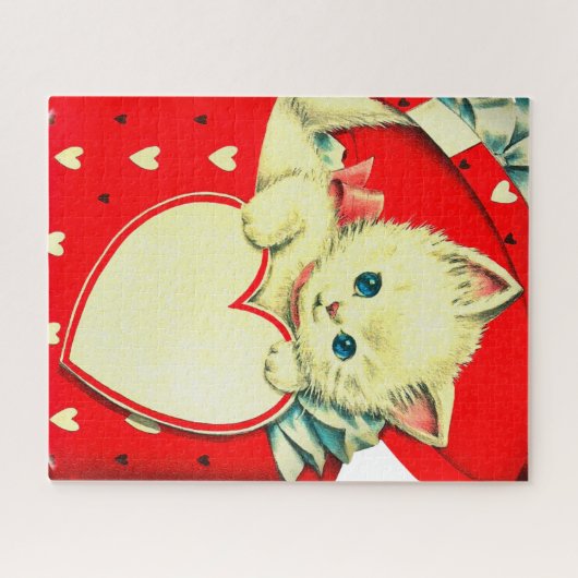 Cute Kitten Heart  Cat Retro Kat Legpuzzel (Horizontaal)