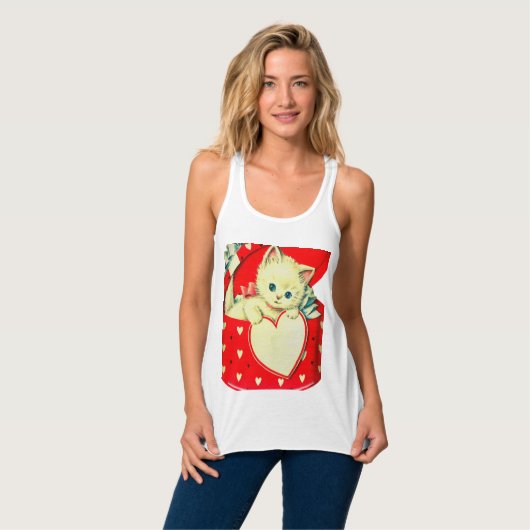 Cute Kitten Heart Cat Retro Kat Tanktop (Volledige Voorkant)