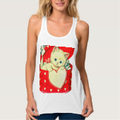 Cute Kitten Heart Cat Retro Kat Tanktop (Voorkant)