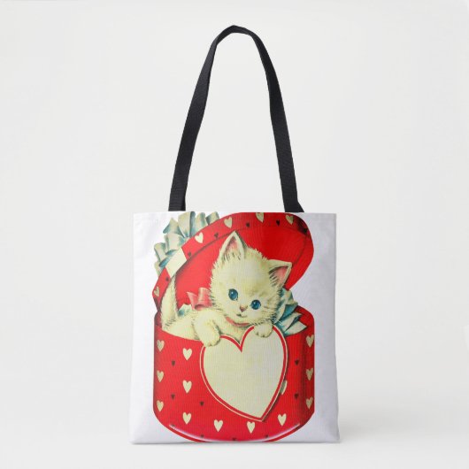 Cute Kitten Heart Cat Retro Kat Tote Bag (Voorkant)