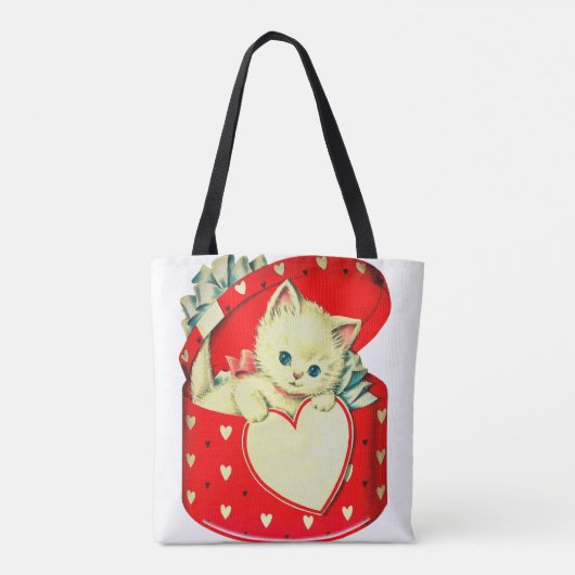 Cute Kitten Heart  Cat Retro Kat Tote Bag (Achterkant)