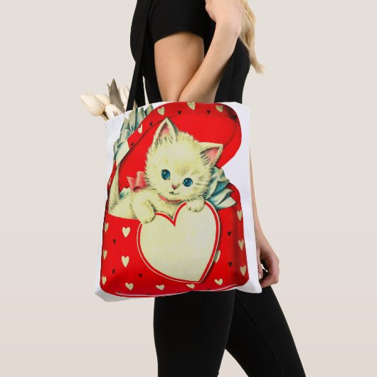 Cute Kitten Heart  Cat Retro Kat Tote Bag (Dichtbij)