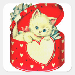 Cute Kitten Heart  Cat Retro Kat Vierkante Sticker