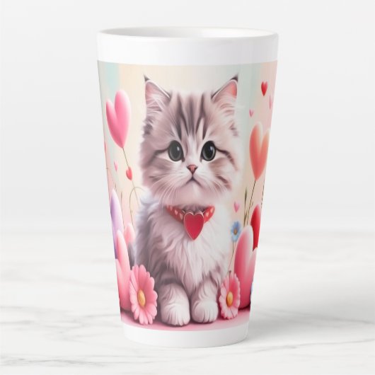 Cute kitten hearts flowers latte mok (Voorkant)