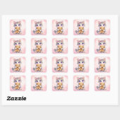 Cute Kitten Hugging Teddy Bear Square Sticker (Vel)