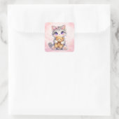 Cute Kitten Hugging Teddy Bear Square Sticker (Tas)