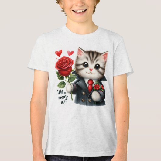 Cute Kitten Huwelijksaanzoek T-Shirt voor Kinderen (Voorkant)