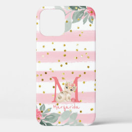 Cute Kitten Illustration Sweet Monogram Hoesje-Mat Case-Mate iPhone Case