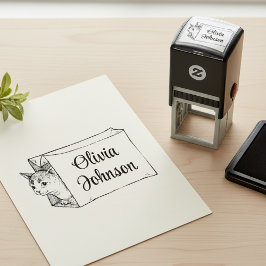Cute Kitten in a Bag Signature Name Stamp Zelfinktende Stempel