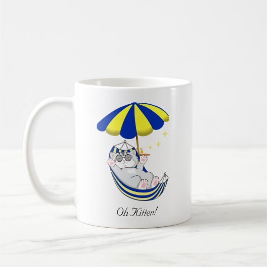 Cute Kitten in Blue & Yellow Hammock Koffiemok (Links)