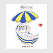 Cute Kitten in Blue & Yellow Hammock & Text Sticker (Vel)
