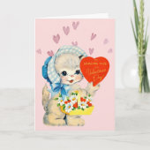 Cute Kitten in Bonnet Retro Valentijn Feestdagen Kaart (Voorkant)