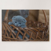 Cute kitten in een mand legpuzzel (Horizontaal)